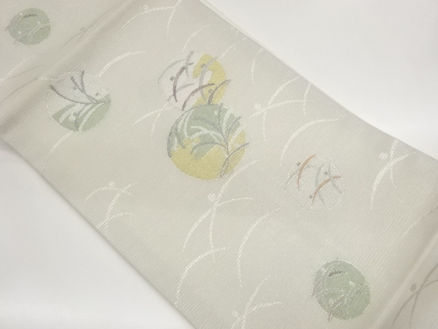 JAPANESE KIMONO / NAGOYA OBI FOR SUMMER / WOVEN PLANTS ROUNDEL